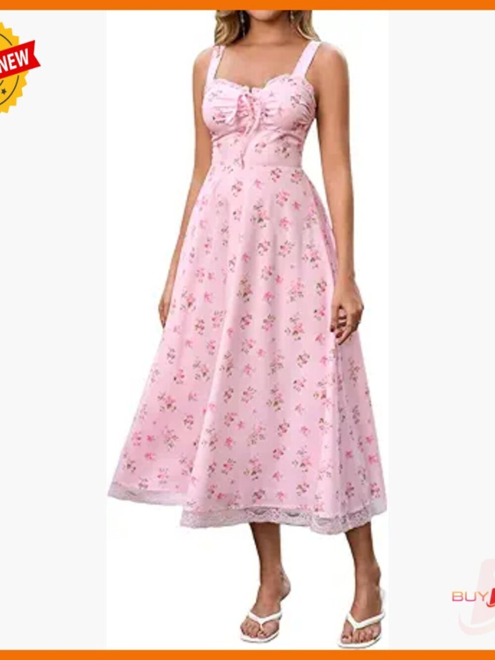 Floral Corset Midi Dress Sweetheart Neckline Tie Front A-Line Tea Party